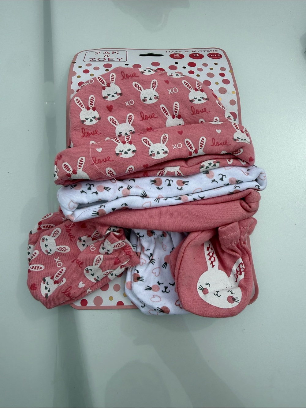 Zack & Zoey Pink Bunny Hat and Mitten Set - White Accent